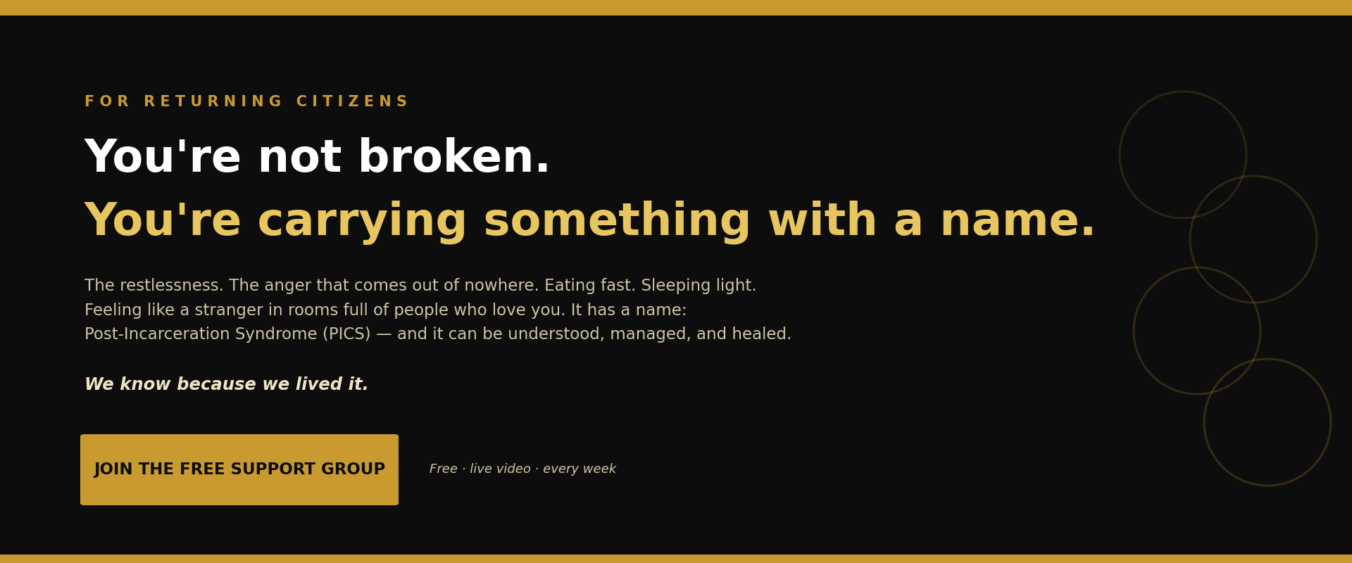 You're not broken. You're carrying something with a name. Post-Incarceration Syndrome can be understood, managed, and healed. Join the free support group.